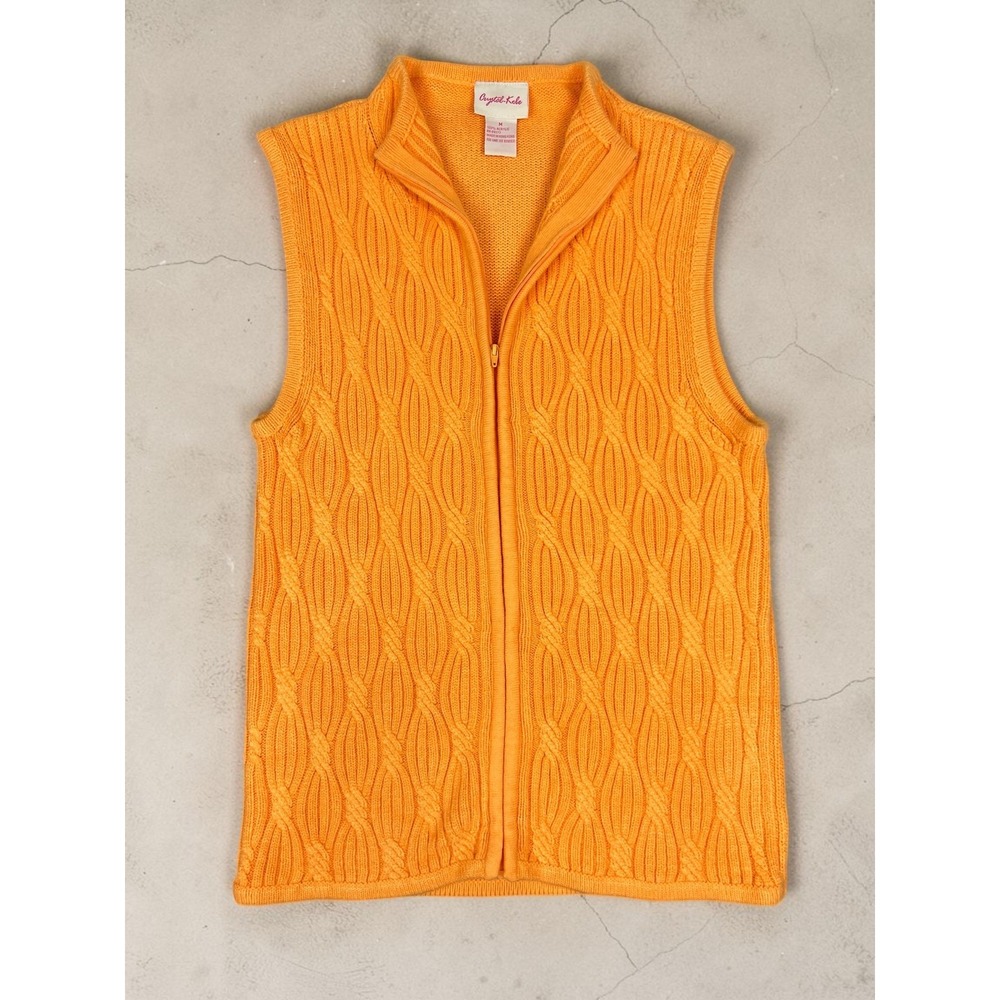 Grandmacore Crystal Kobe Zip Front Cable Knit Sweater Vest XS/S‎ Yellow Orange